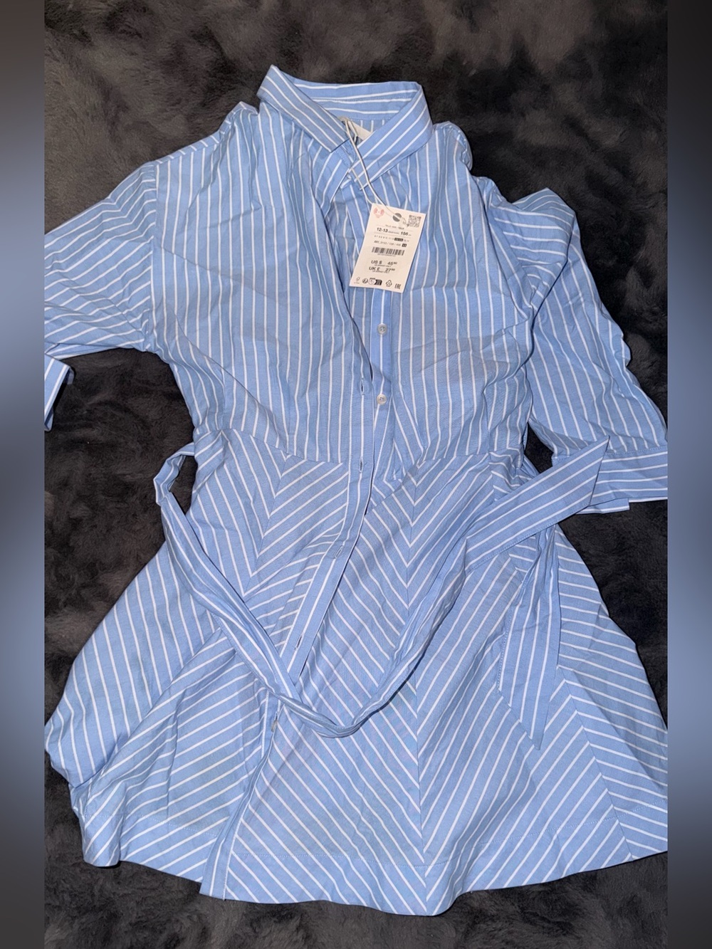 Zara Light Blue and White Striped Shirt Dress